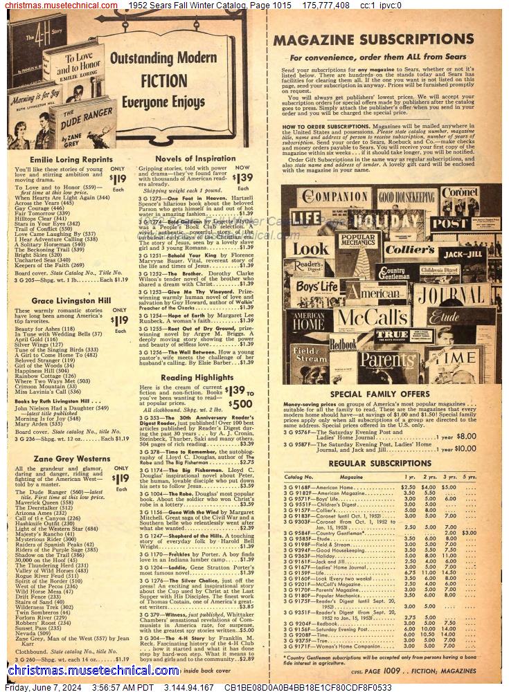 1952 Sears Fall Winter Catalog, Page 1015