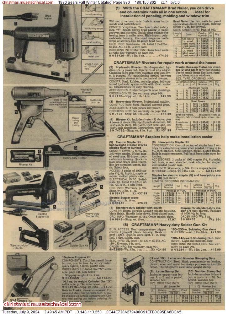 1980 Sears Fall Winter Catalog, Page 980