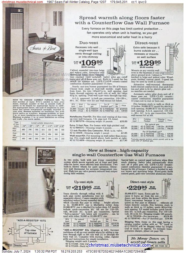 1967 Sears Fall Winter Catalog, Page 1207