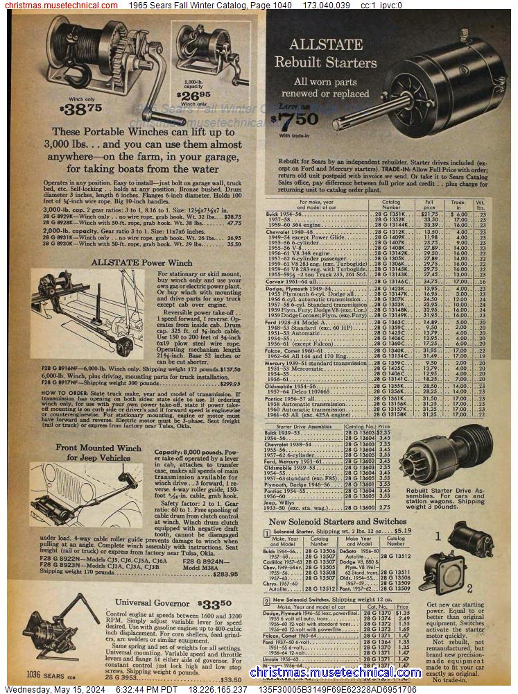 1965 Sears Fall Winter Catalog, Page 1040