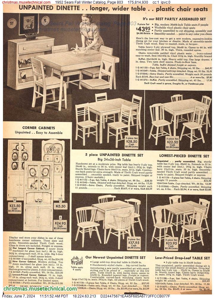 1952 Sears Fall Winter Catalog, Page 803