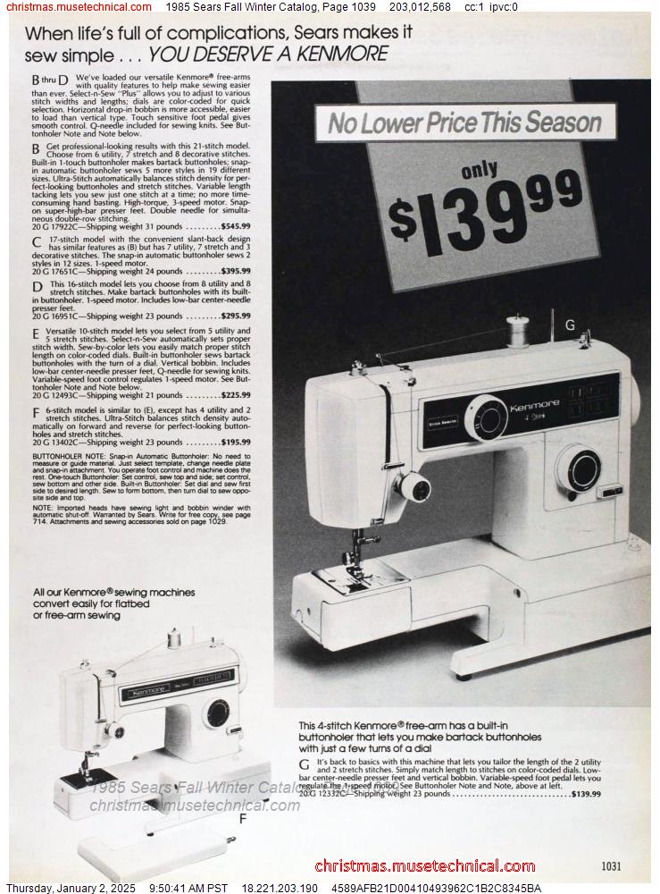 1985 Sears Fall Winter Catalog, Page 1039