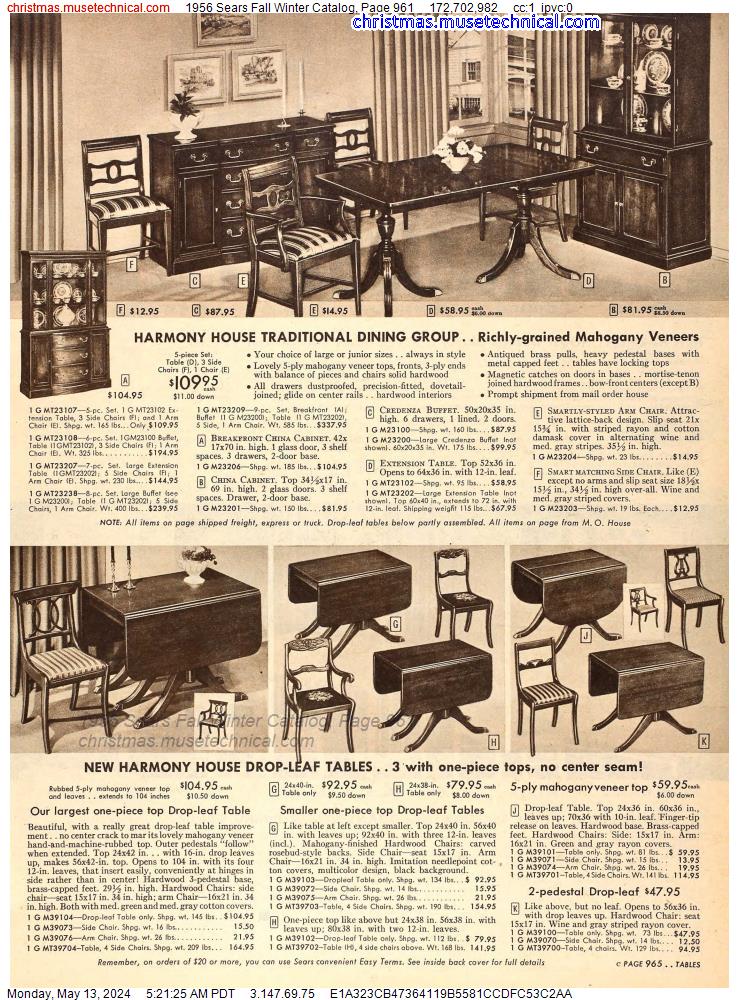 1956 Sears Fall Winter Catalog, Page 961