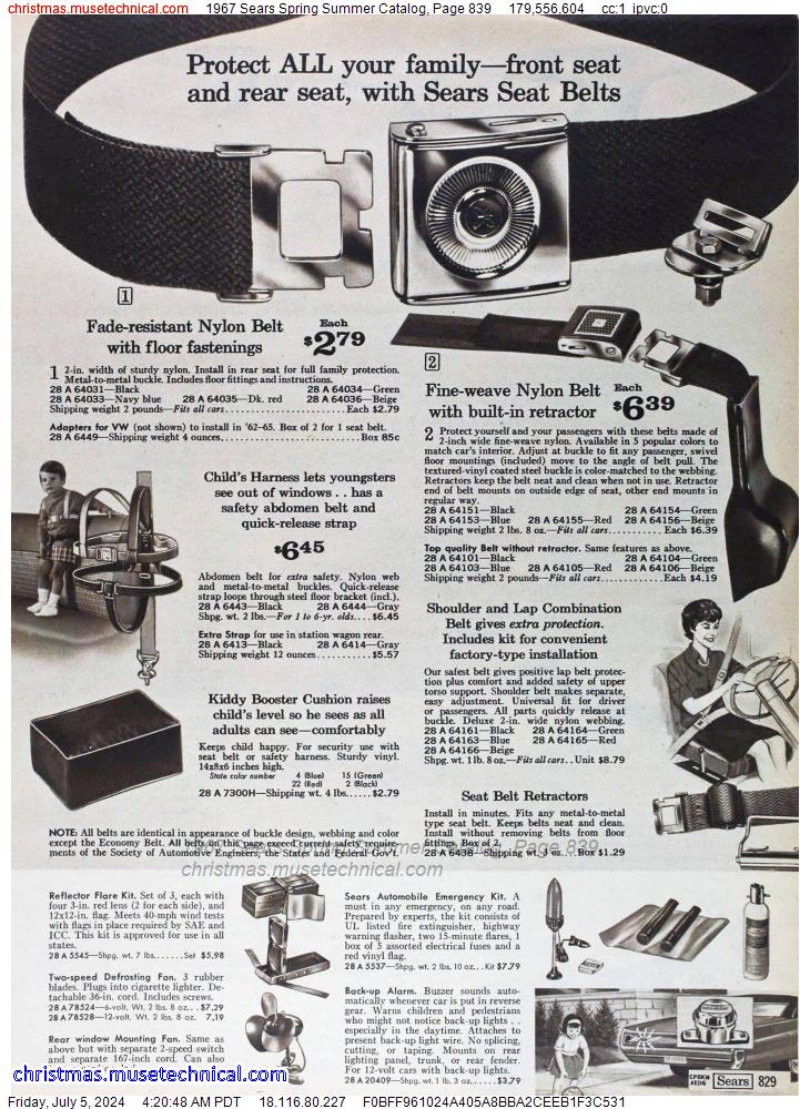 1967 Sears Spring Summer Catalog, Page 839