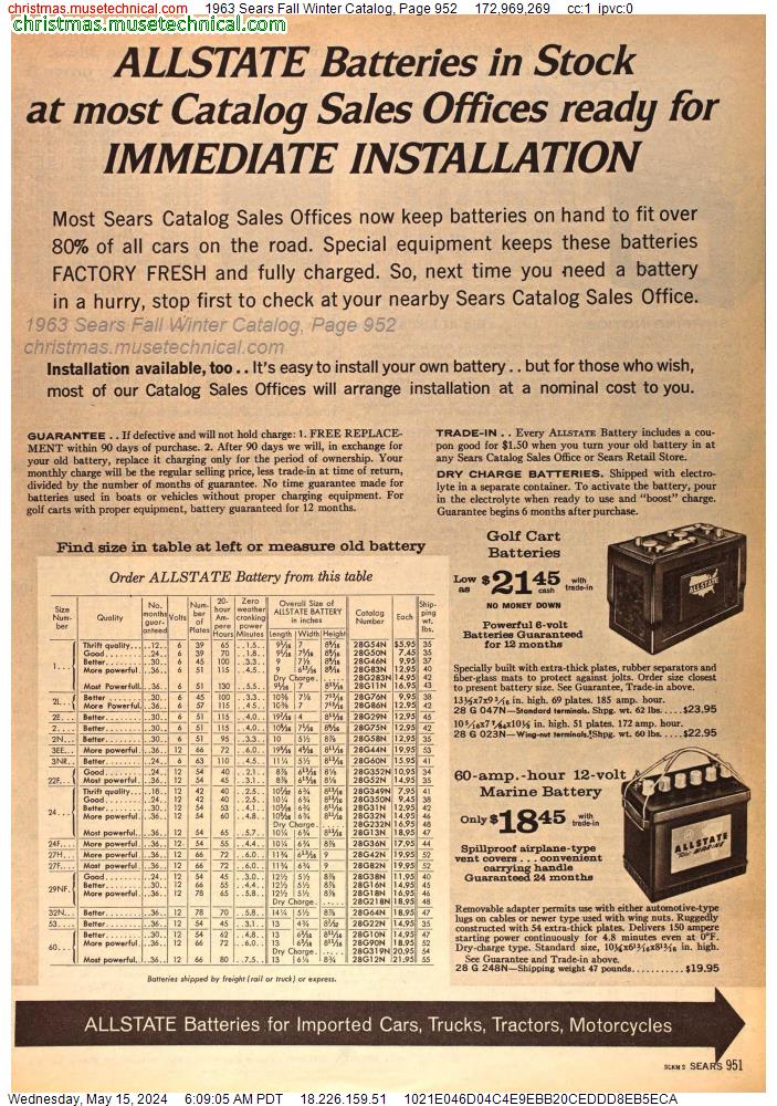 1963 Sears Fall Winter Catalog, Page 952