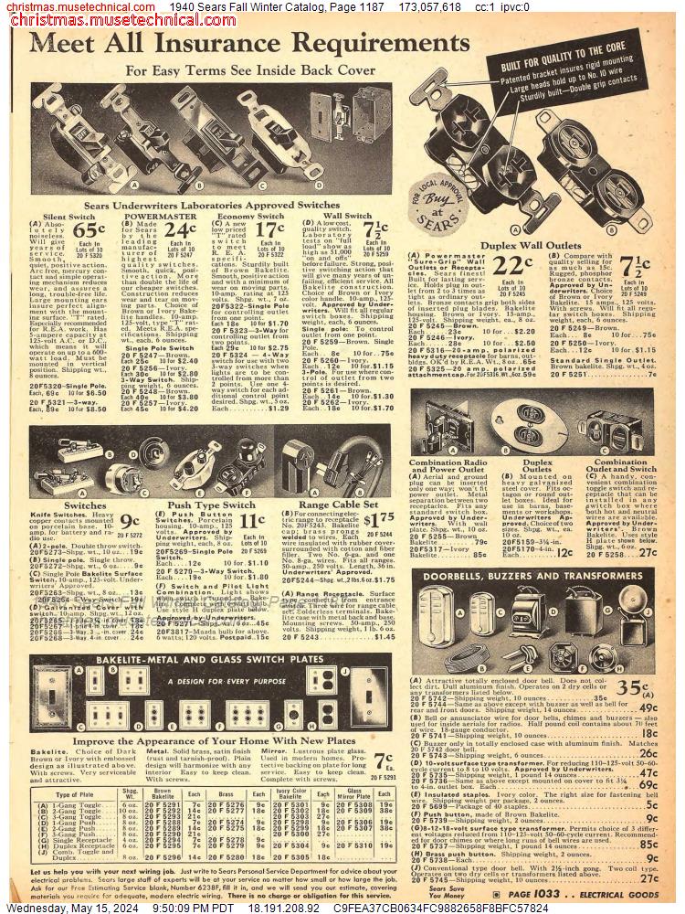 1940 Sears Fall Winter Catalog, Page 1187