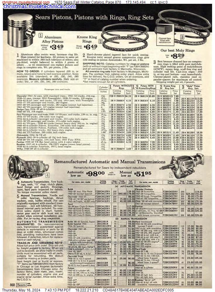 1970 Sears Fall Winter Catalog, Page 870