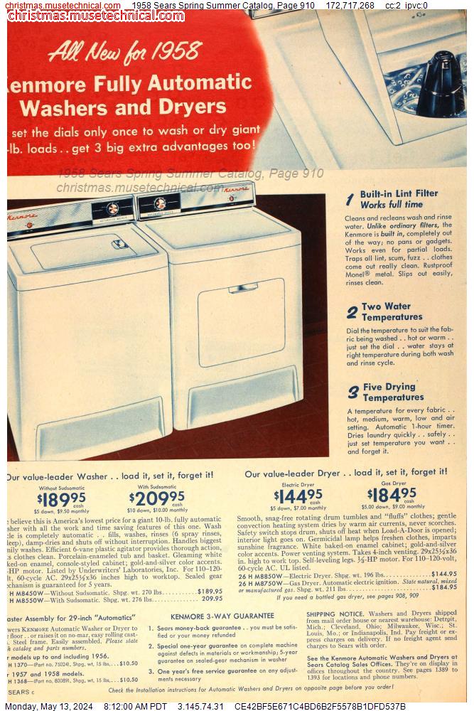 1958 Sears Spring Summer Catalog, Page 910