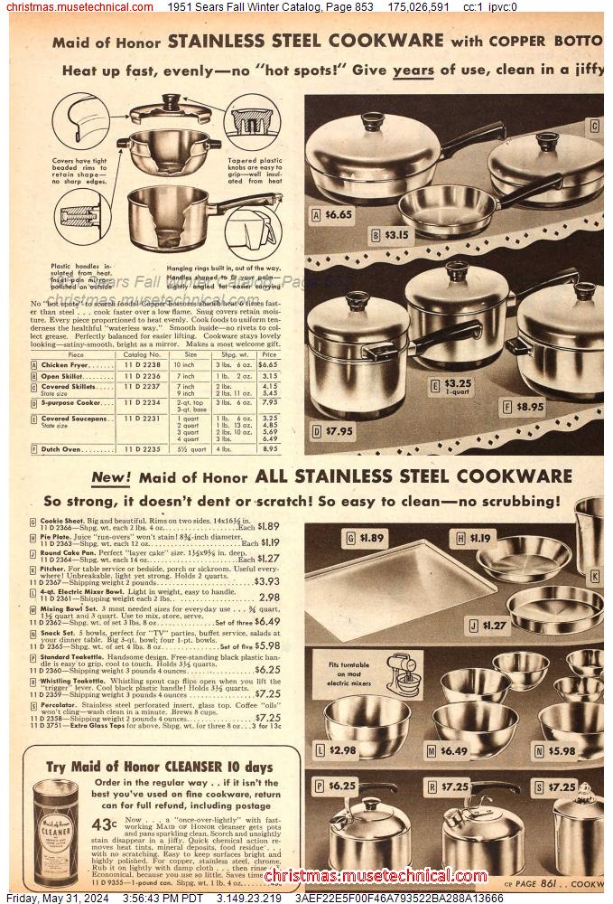 1951 Sears Fall Winter Catalog, Page 853