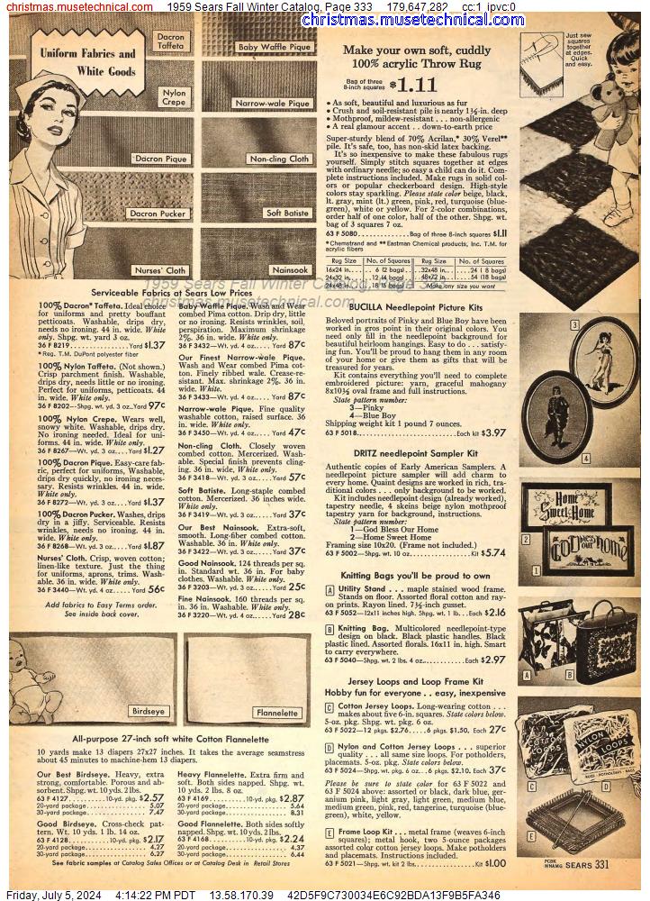 1959 Sears Fall Winter Catalog, Page 333