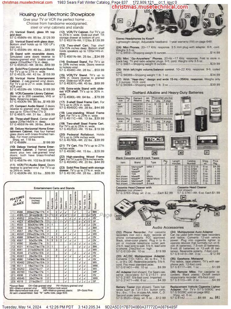 1983 Sears Fall Winter Catalog, Page 837