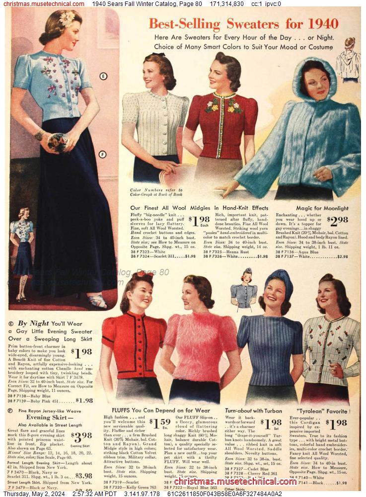 1940 Sears Fall Winter Catalog, Page 80