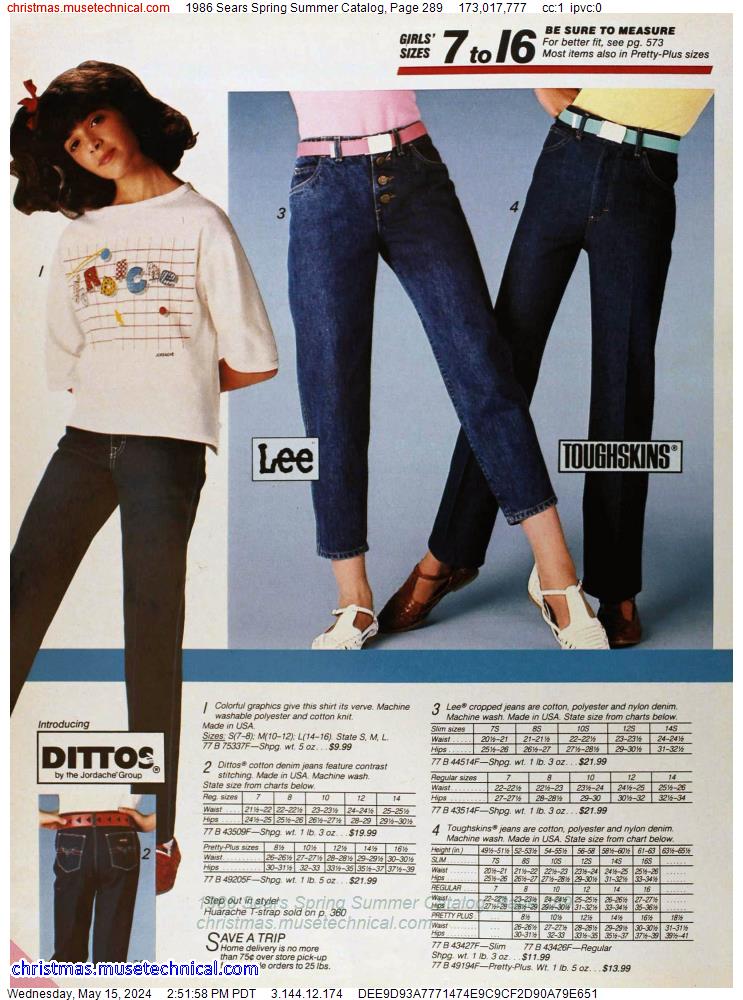 1986 Sears Spring Summer Catalog, Page 289