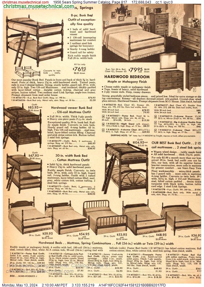 1956 Sears Spring Summer Catalog, Page 817