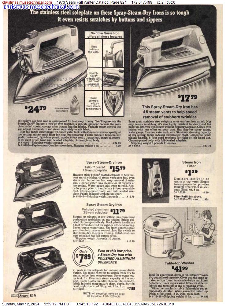 1973 Sears Fall Winter Catalog, Page 821