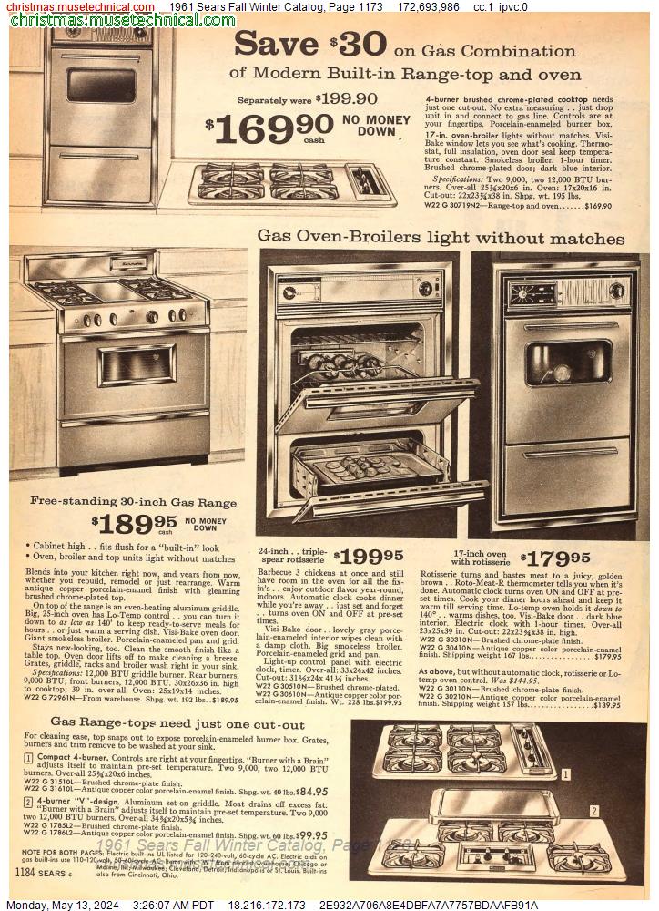 1961 Sears Fall Winter Catalog, Page 1173