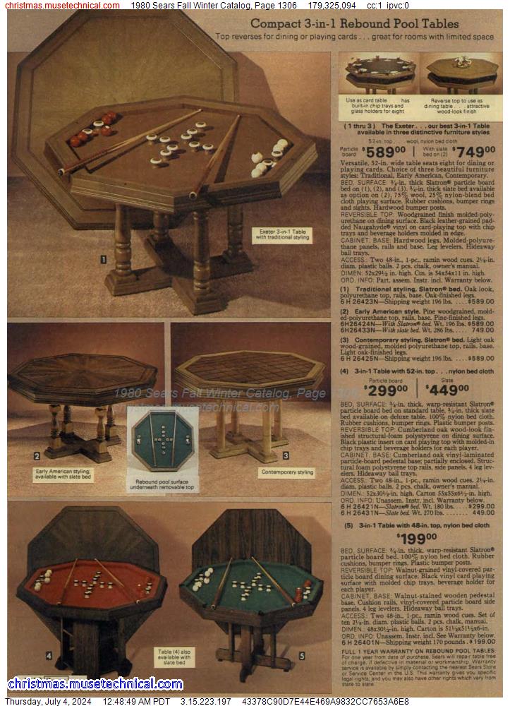 1980 Sears Fall Winter Catalog, Page 1306