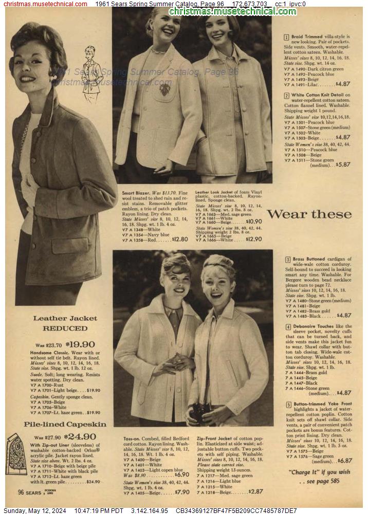 1961 Sears Spring Summer Catalog, Page 96