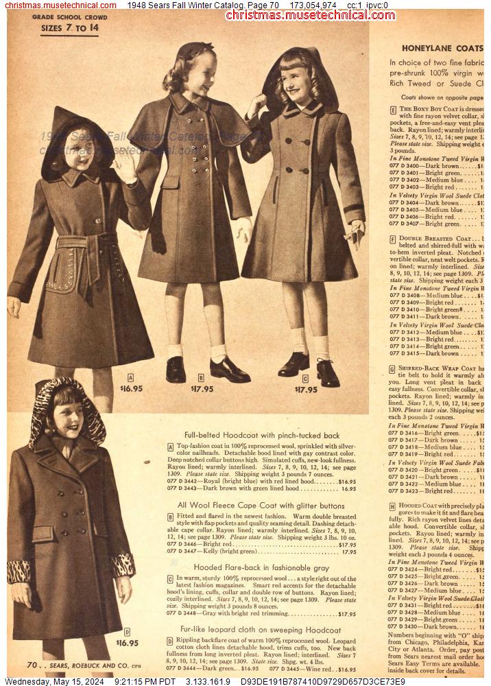 1948 Sears Fall Winter Catalog, Page 70