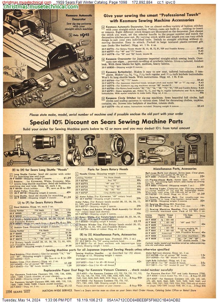 1959 Sears Fall Winter Catalog, Page 1098