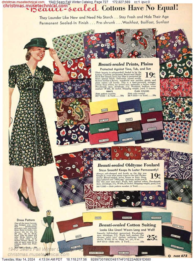 1940 Sears Fall Winter Catalog, Page 727
