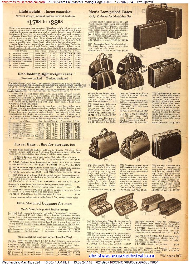 1958 Sears Fall Winter Catalog, Page 1007
