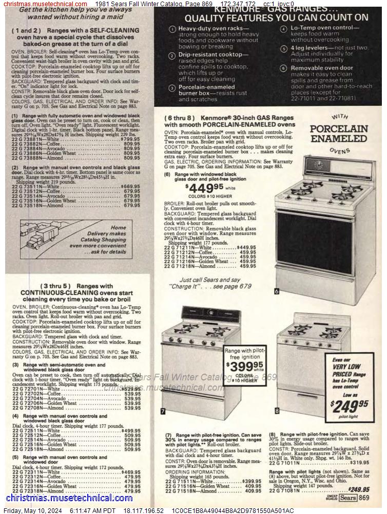 1981 Sears Fall Winter Catalog, Page 869