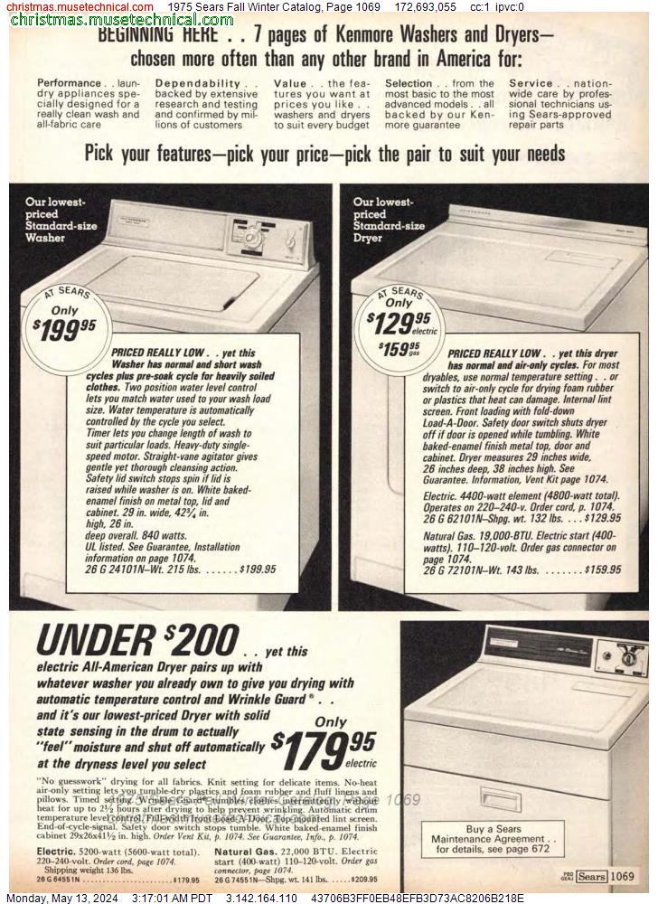 1975 Sears Fall Winter Catalog, Page 1069