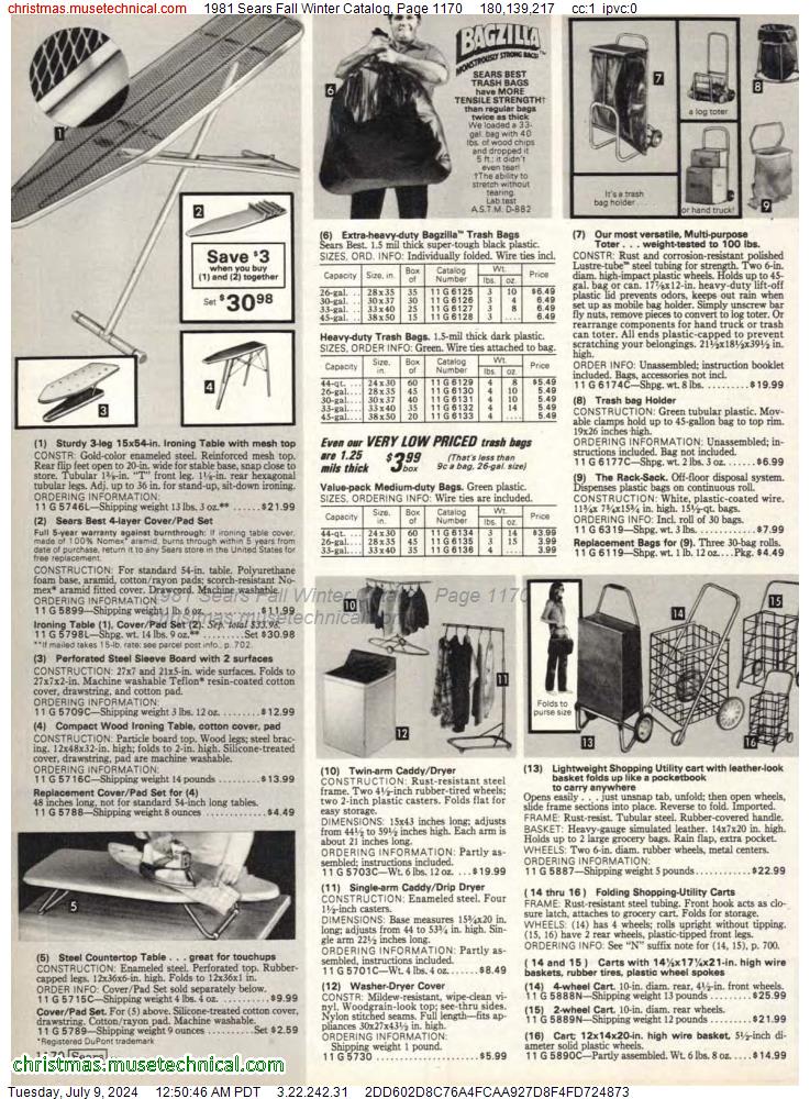 1981 Sears Fall Winter Catalog, Page 1170