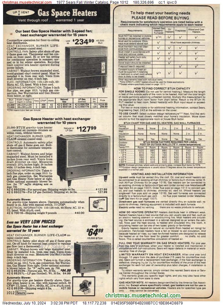 1977 Sears Fall Winter Catalog, Page 1012