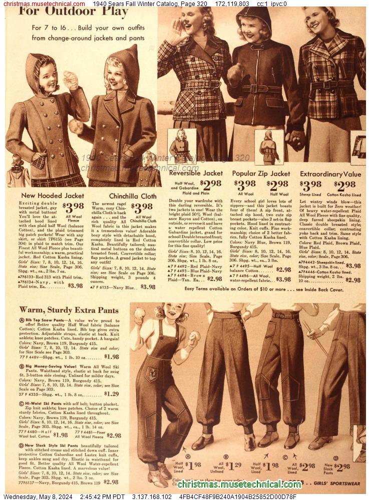 1940 Sears Fall Winter Catalog, Page 320