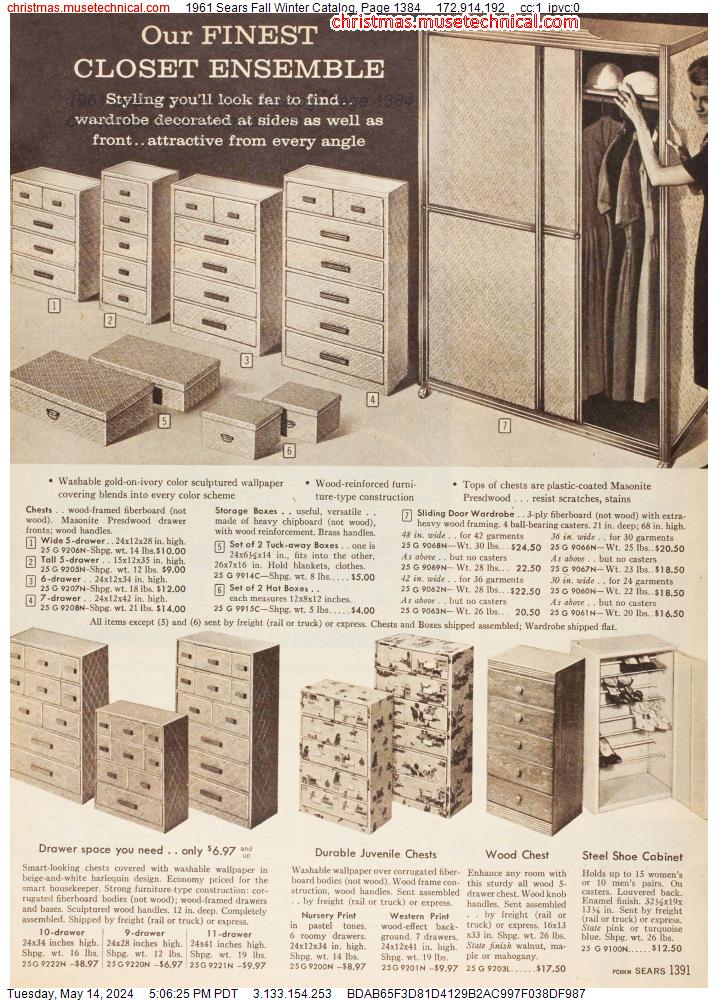 1961 Sears Fall Winter Catalog, Page 1384
