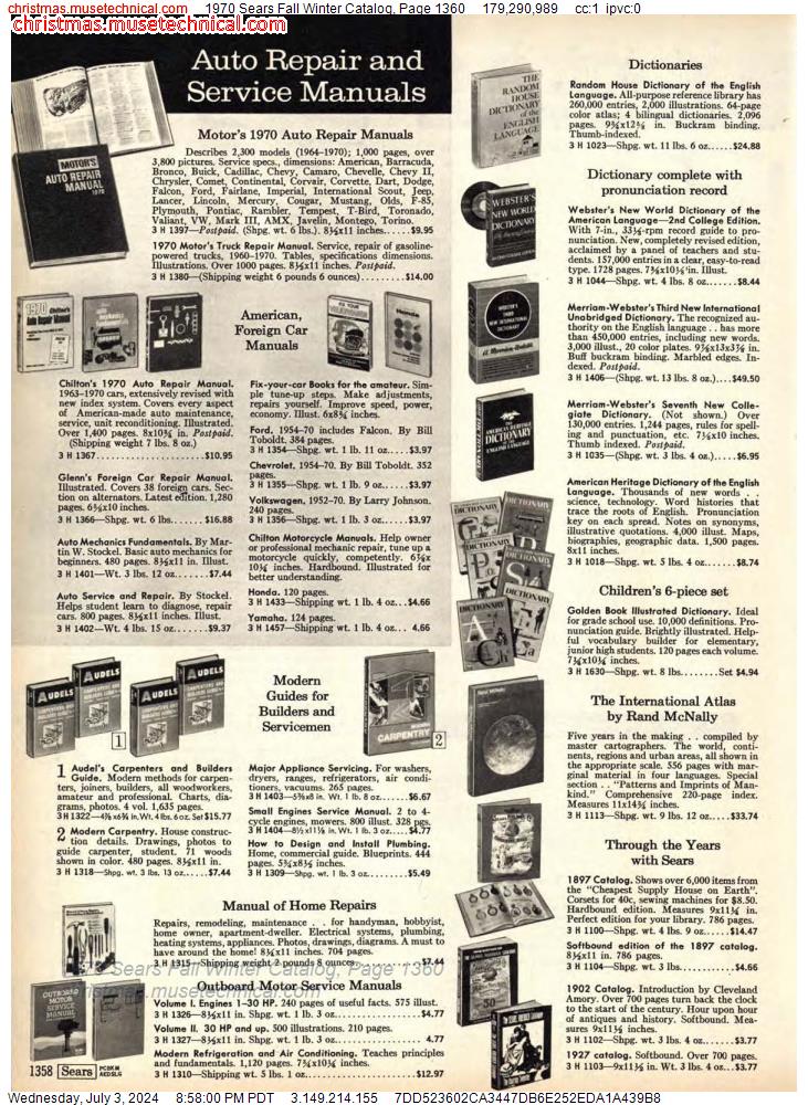 1970 Sears Fall Winter Catalog, Page 1360