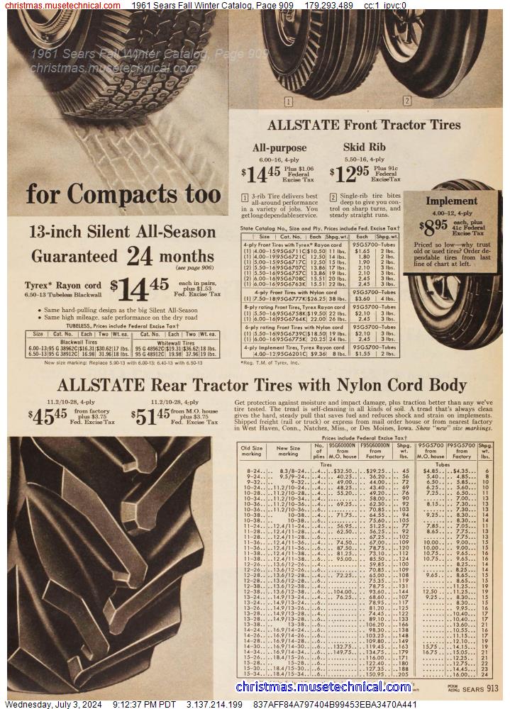 1961 Sears Fall Winter Catalog, Page 909