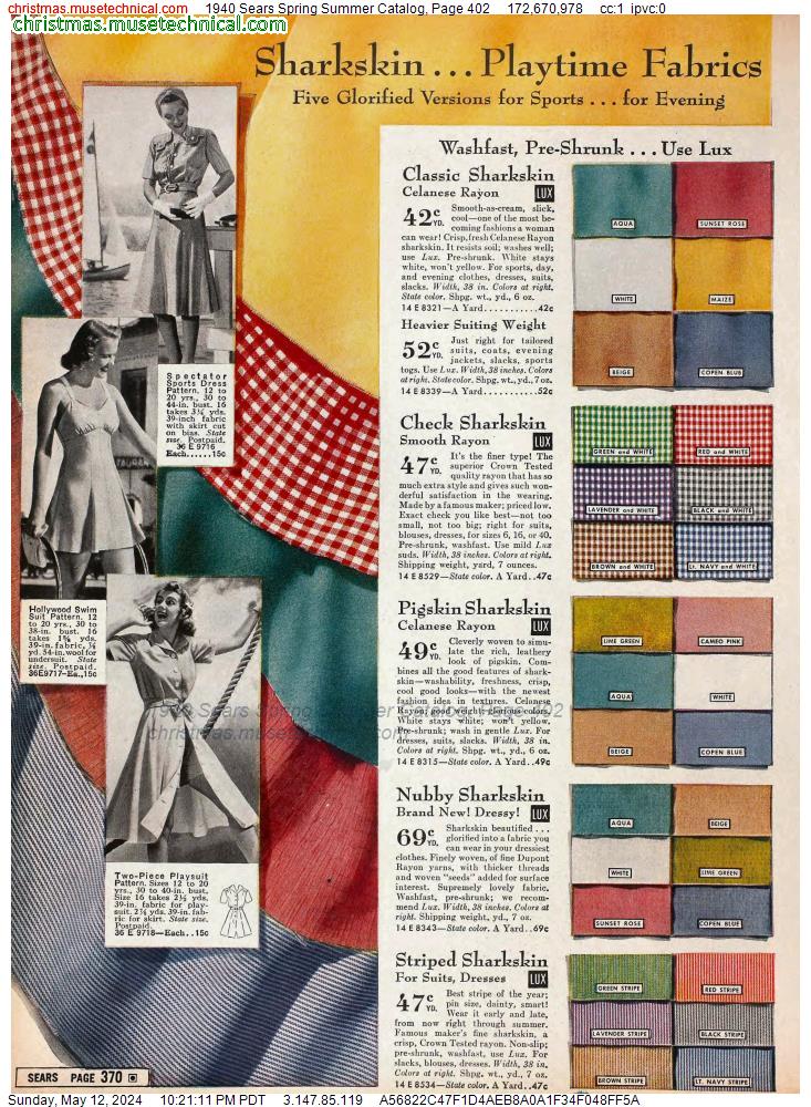 1940 Sears Spring Summer Catalog, Page 402