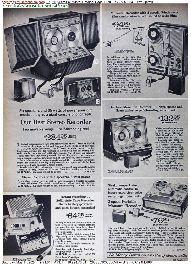 1966 Sears Fall Winter Catalog, Page 1378