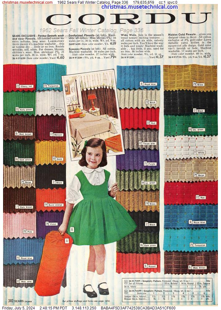 1962 Sears Fall Winter Catalog, Page 336