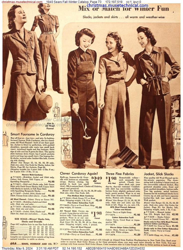 1940 Sears Fall Winter Catalog, Page 73