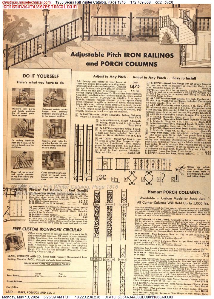 1955 Sears Fall Winter Catalog, Page 1316