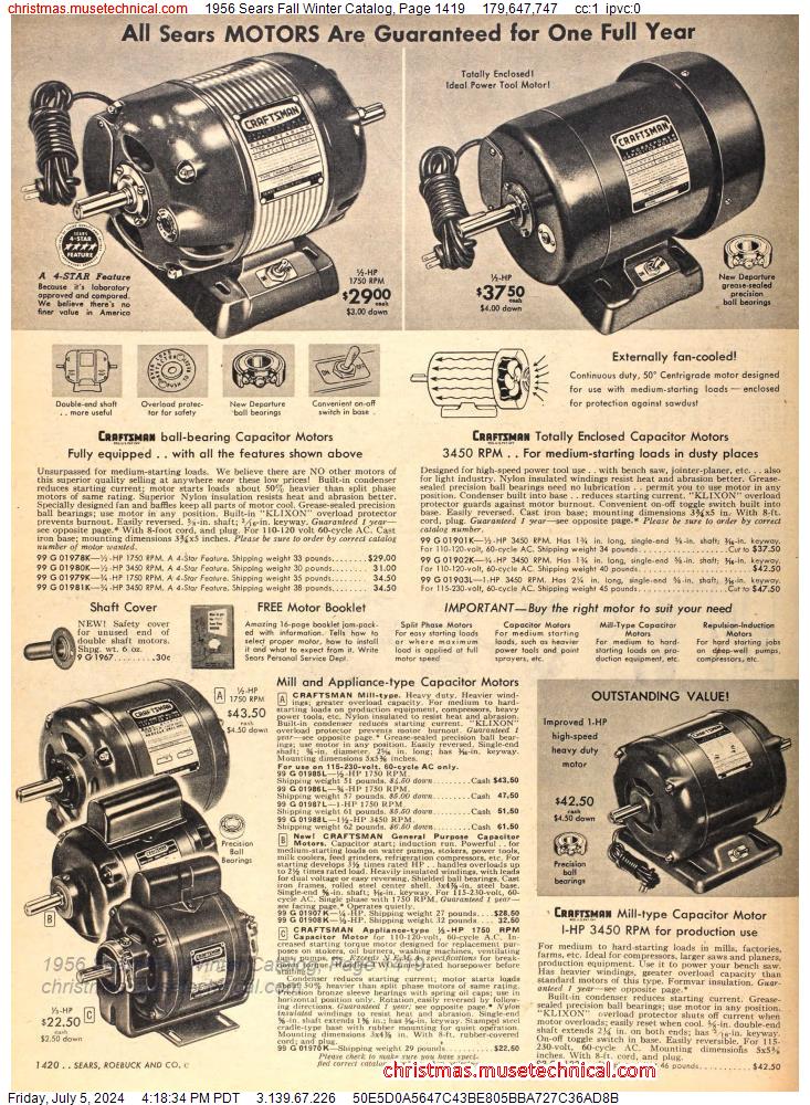 1956 Sears Fall Winter Catalog, Page 1419
