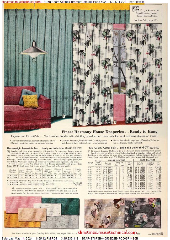1958 Sears Spring Summer Catalog, Page 692