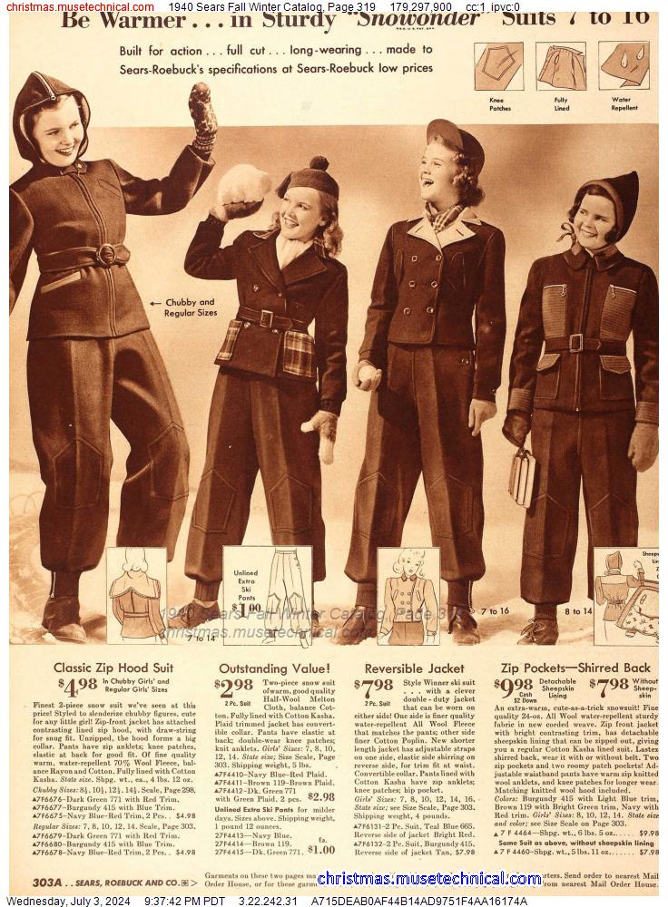 1940 Sears Fall Winter Catalog, Page 319