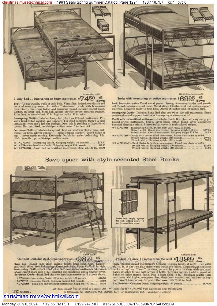 1961 Sears Spring Summer Catalog, Page 1294