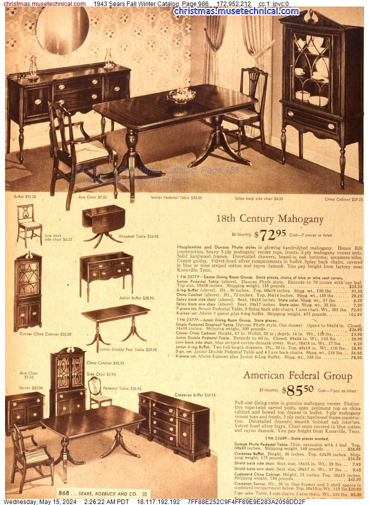 1943 Sears Fall Winter Catalog, Page 986