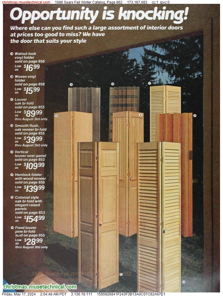 1986 Sears Fall Winter Catalog, Page 862
