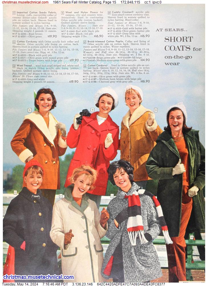 1961 Sears Fall Winter Catalog, Page 15