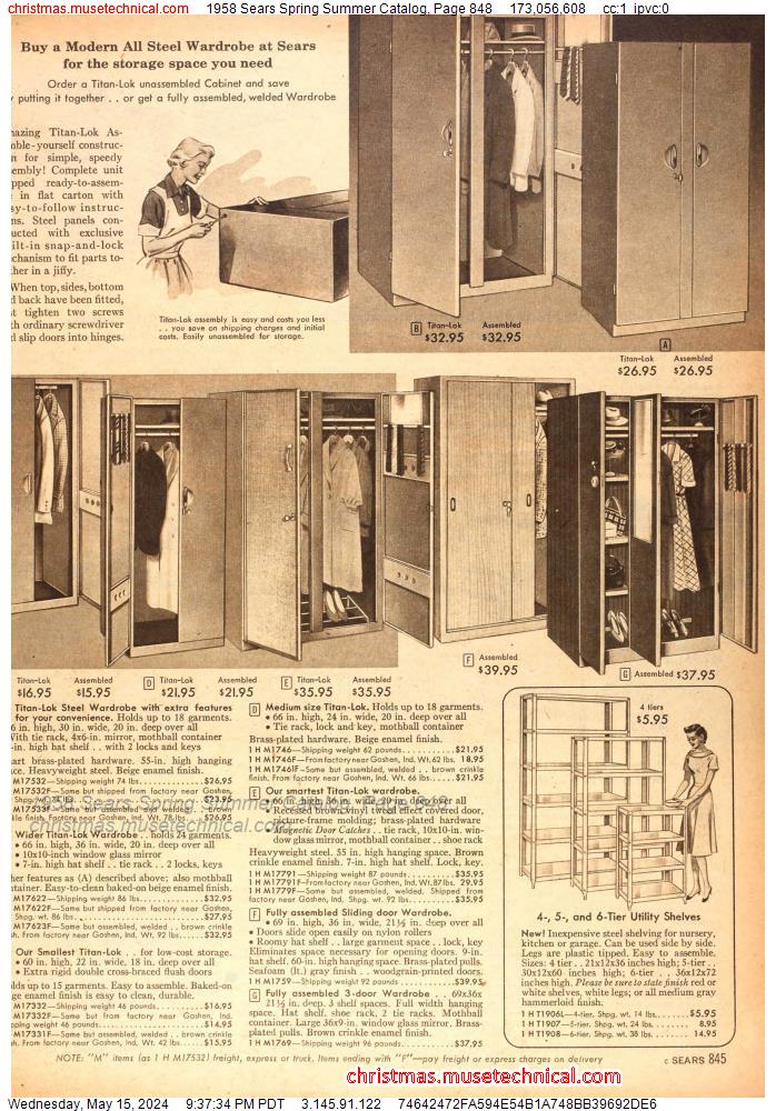 1958 Sears Spring Summer Catalog, Page 848