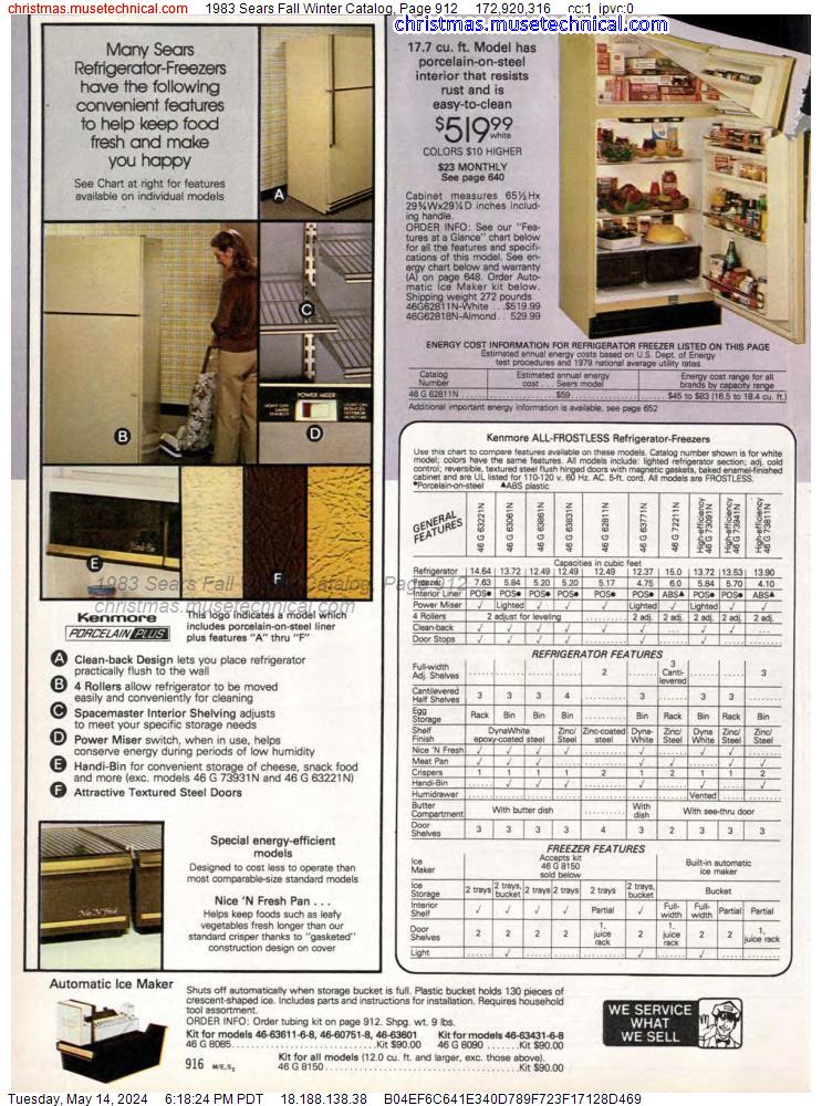 1983 Sears Fall Winter Catalog, Page 912
