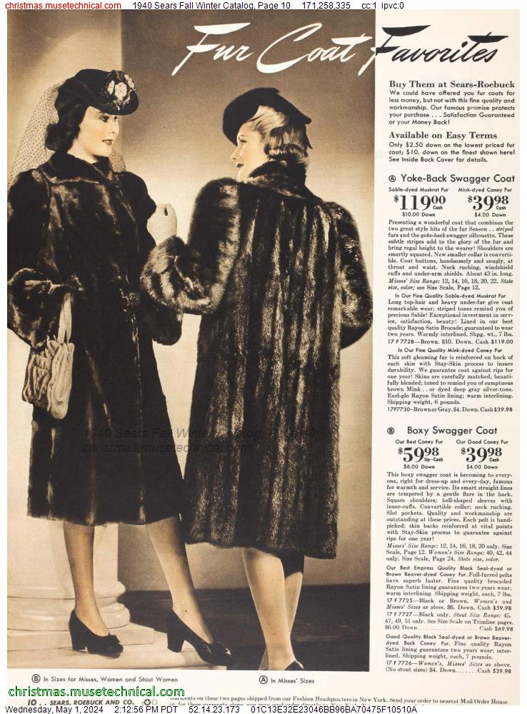 1940 Sears Fall Winter Catalog, Page 10