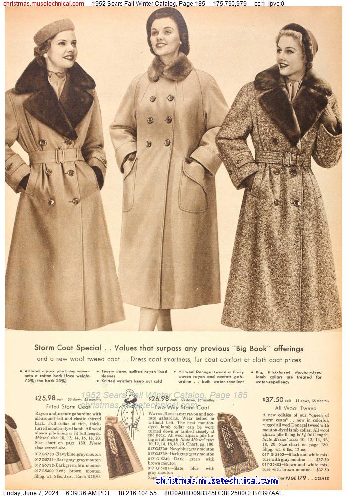 1952 Sears Fall Winter Catalog, Page 185